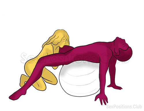 Sex position #423 - Moan (on the ball). (oral sex, blowjob, kneeling). Kamasutra - Photo, picture, image