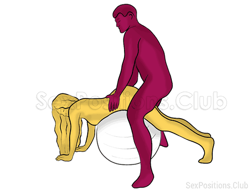 Sex position #409 - Punishment (on the ball). (anal sex, doggy style, from behind, rear entry, standing). Kamasutra - Photo, picture, image