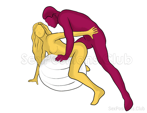 Sex position #388 - Need for Speed (on the ball). (anal sex, doggy style, from behind, rear entry, standing). Kamasutra - Photo, picture, image