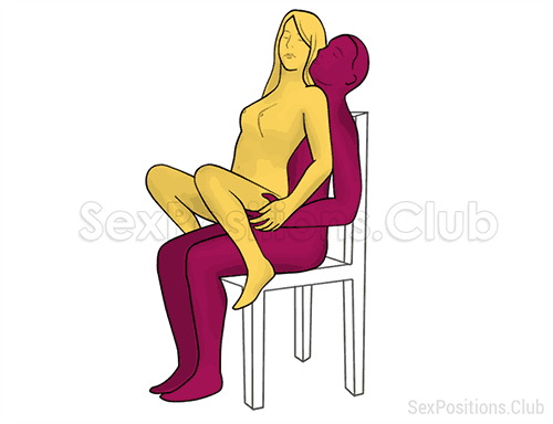 Sex position #470 - Relaxation (on the chair). (anal sex, woman on top, from behind, sitting). Kamasutra - Photo, picture, image