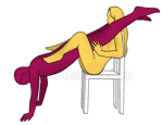 Sex position #425 - Nosedive (on the chair). (reverse, sitting, standing). Kamasutra - Photo, picture, image