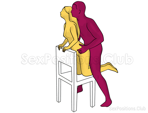 Sex position #510 - Dream (on the chair). (anal sex, from behind, rear entry, standing). Kamasutra - Photo, picture, image