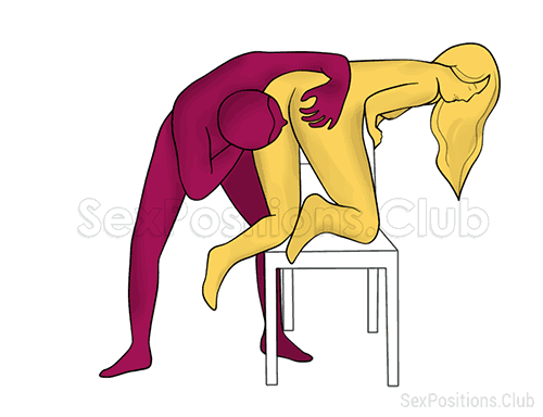 Sex position #505 - Weird fantasy (on the chair). (oral sex, cunnilingus, standing, from behind). Kamasutra - Photo, picture, image