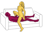 Sex position #467 - Rocket (on the couch). (cowgirl, woman on top). Kamasutra - Photo, picture, image