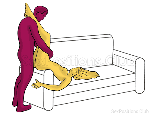 Sex position #485 - Descent (on the sofa). (anal sex, from behind, right angle, standing). Kamasutra - Photo, picture, image