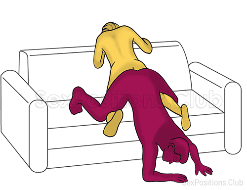 Sex position #498 - Crazy doggy (on the couch). (doggy style, from behind, rear entry, reverse, kneeling). Kamasutra - Photo, picture, image