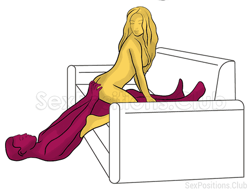 Sex position #502 - Khaleesi (on the couch). (cowgirl, woman on top, from behind). Kamasutra - Photo, picture, image