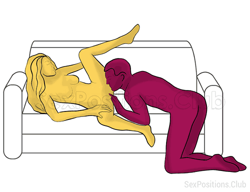 Sex position #516 - Pussy licking (on the sofa). (oral sex, cunnilingus, lying down). Kamasutra - Photo, picture, image