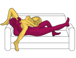 Sex position #405 - Inventive 69 (on the couch). (69 sex position, oral sex, woman on top). Kamasutra - Photo, picture, image