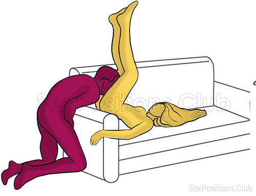 Sex position #512 - Venus flytrap (on the sofa). (oral sex, cunnilingus, from behind). Kamasutra - Photo, picture, image