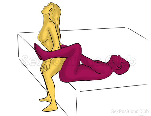 Sex position #331 - Soft chair (on the bed). (woman on top, from behind, rear entry, reverse,). Kamasutra - Photo, picture, image