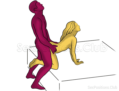 Sex position #280 - Doggy on the bed edge. (anal sex, doggy style, from behind, rear entry, standing). Kamasutra - Photo, picture, image