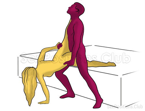 Sex position #508 - Houdini (on the bed). (from behind, standing). Kamasutra - Photo, picture, image
