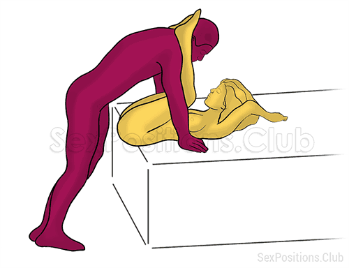 Sex position #483 - Catapult (on the bed). (anal sex, right angle, standing). Kamasutra - Photo, picture, image