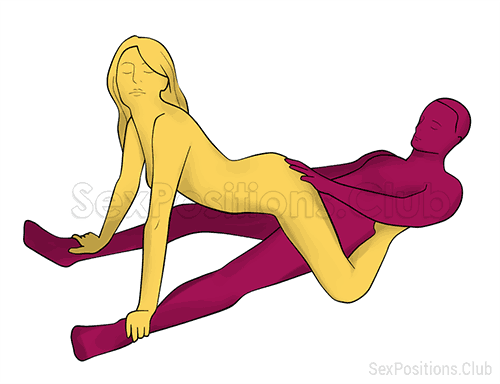 Reverse cowgirl sex position (anal sex, cowgirl, woman on top, from behind, rear entry). Kamasutra - Photo, picture, image