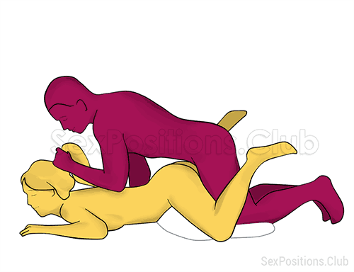 Sex position #316 - Low doggy. (anal sex, doggy style, from behind, rear entry, man on top). Kamasutra - Photo, picture, image