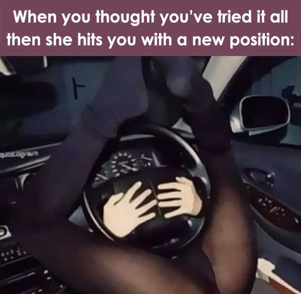 Car sex meme. A girl in a strange position under the wheel